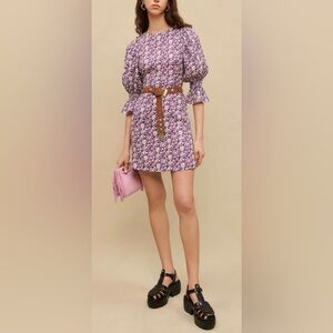 NWT Maje
Women's Purple Cutout Floral-print Linen-blend Mini Dress